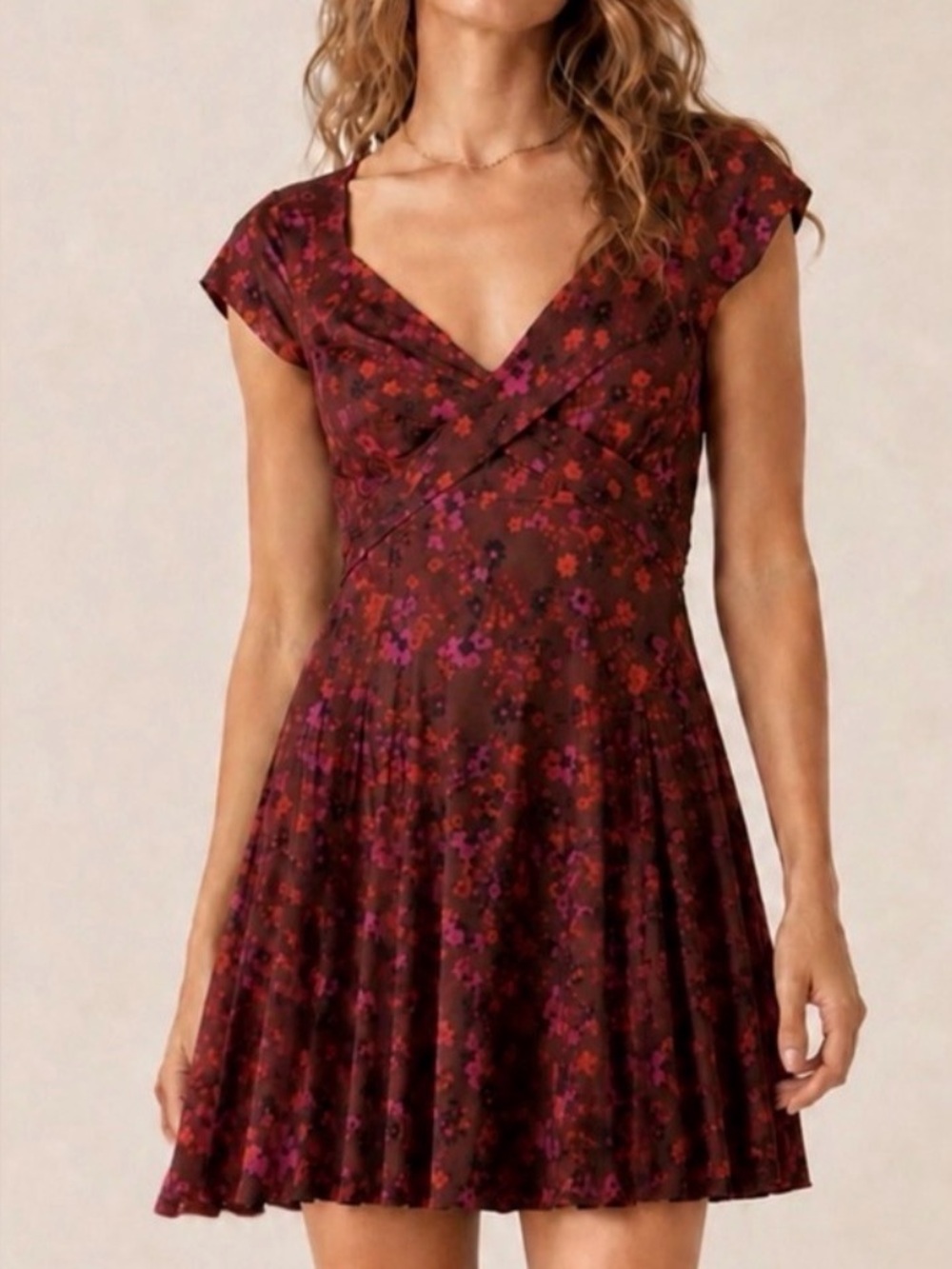 Free People It Takes Two Wrap Mini Dress Plum Floral Open Back